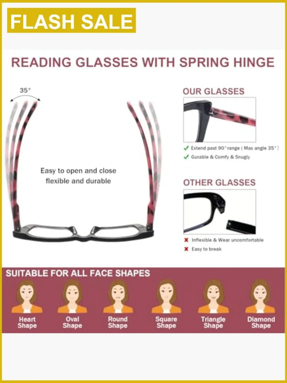 5 Pack Blue Light Blocking Oversized Square Reading Glasses for Women